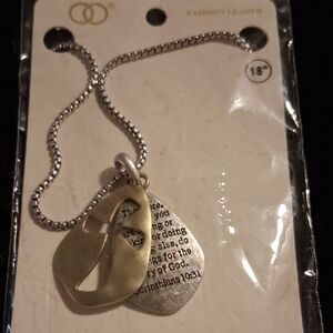 Silver and Gold Inspirational Cross Pendant Necklace. 18 In Long Nwt